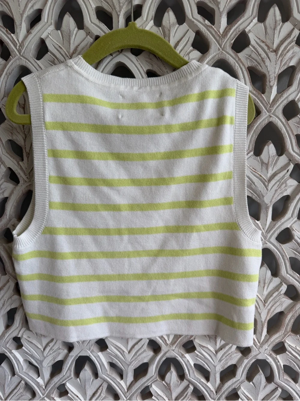 Zara White & Lime Striped Sleeveless Knit Tank
